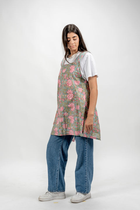 CROSS BACK APRON - PINK & GREEN