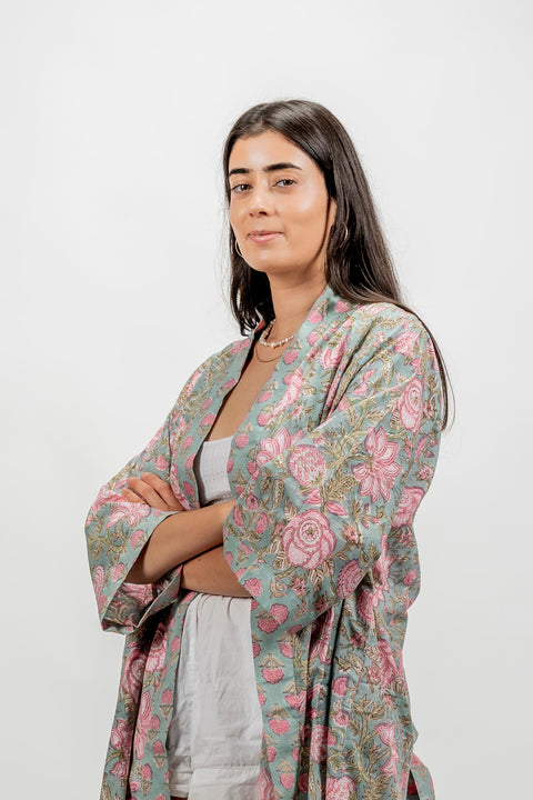 KIMONO ROBE - PINK & GREEN
