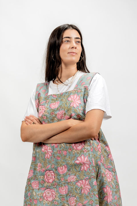 CROSS BACK APRON - PINK & GREEN
