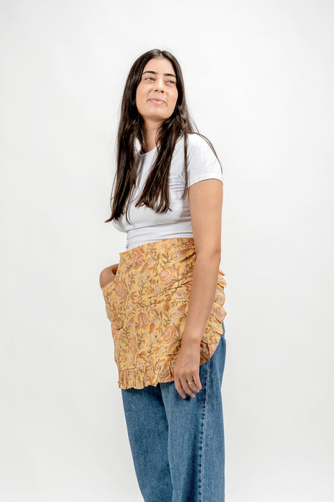 FRILLED WAIST APRON - YELLOW FLORAL
