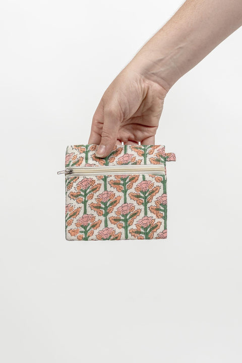 COIN & CARD PURSE - PINK & GREEN FLORAL