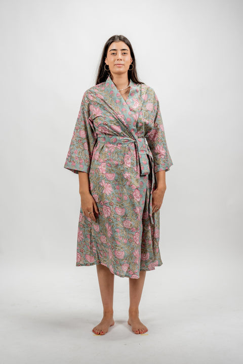 KIMONO ROBE - PINK & GREEN