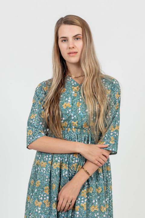 SHANTI MAXI DRESS - GREEN/YELLOW FLORAL