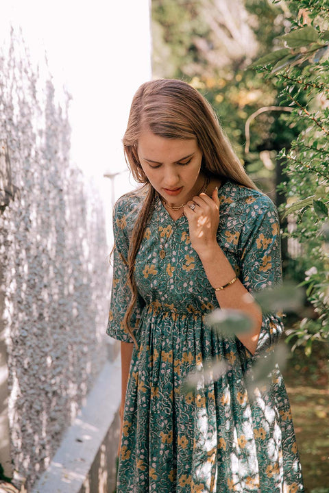 SHANTI MAXI DRESS - GREEN/YELLOW FLORAL