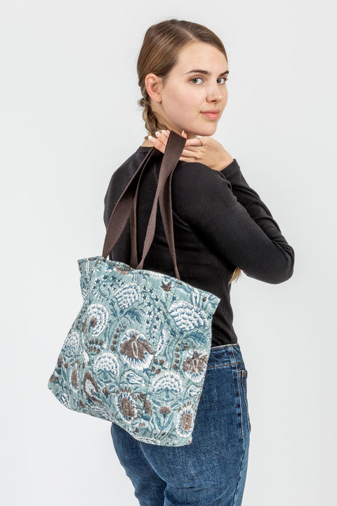 JIN TOTE BAG - MINT GREEN FLORAL