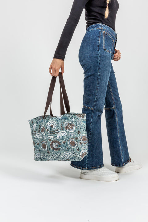 JIN TOTE BAG - MINT GREEN FLORAL